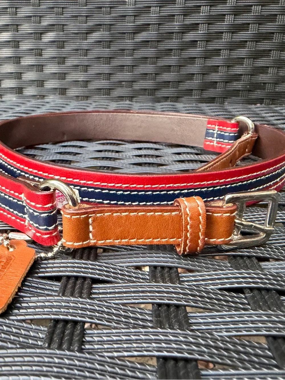 Vintage Coach Leather Belt Large  Made in Italy Red Navy Brown 37”